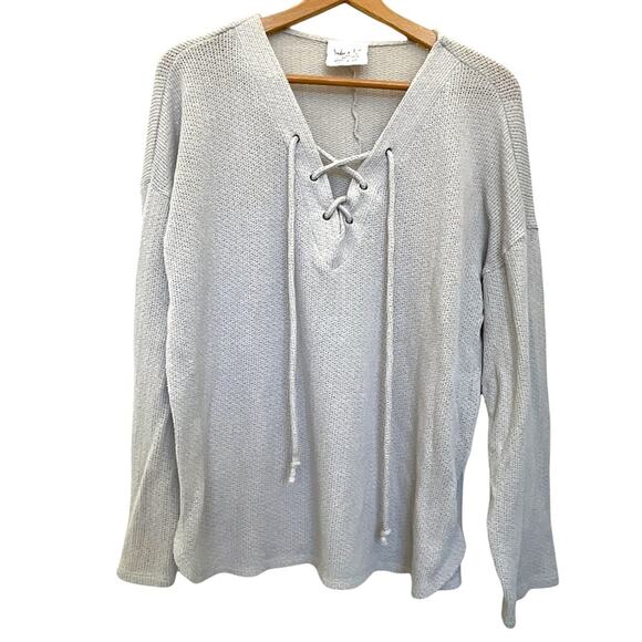 Sadie & Love Sweaters - Sadie & Love Sweater Sz XL Women's Lace-up V Neck Long Sleeve Open Knit Gray